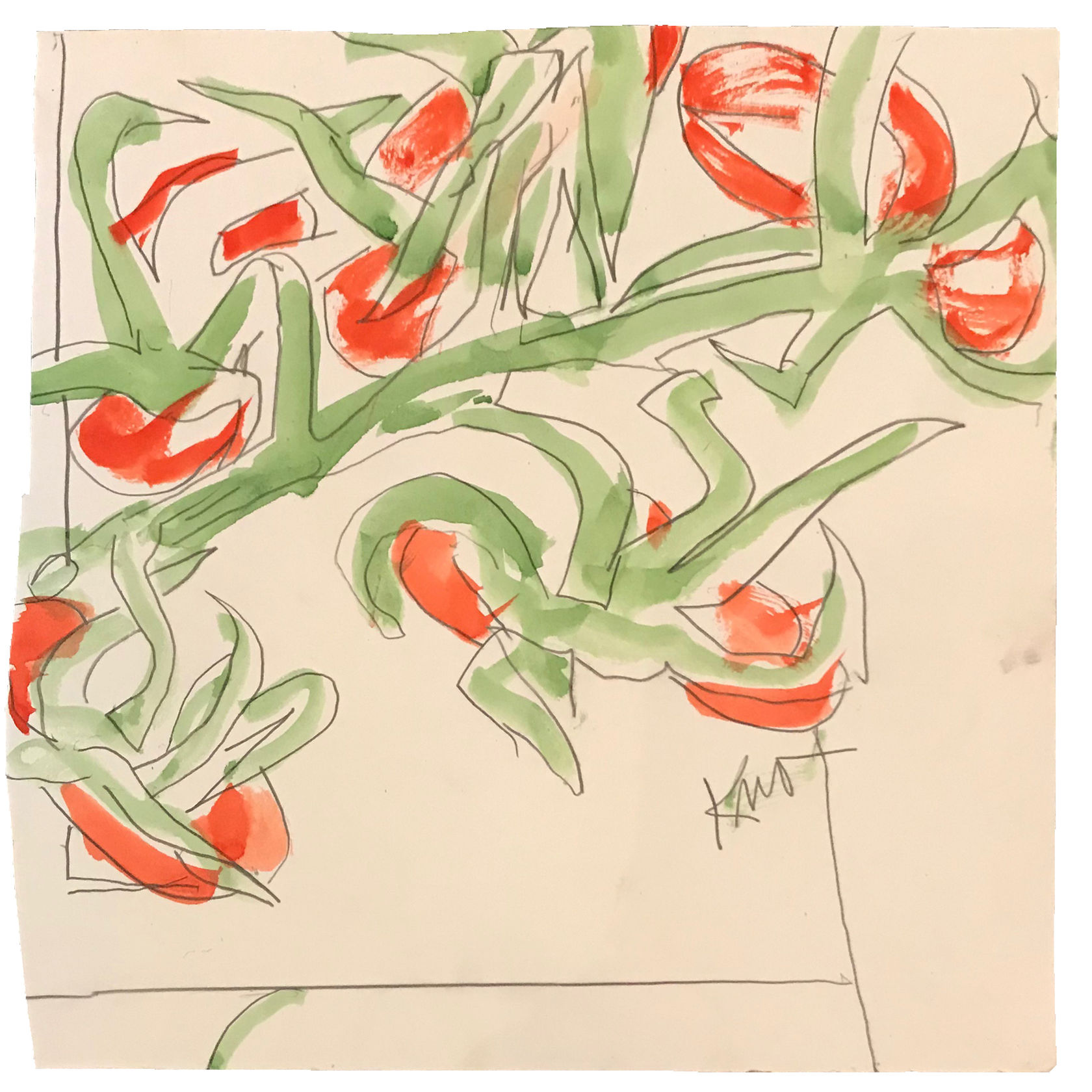 Knox Martin Untitled, 2017 Watercolor and graphite on paper, 11 x 11 in (27.9 x 27.9 cm)