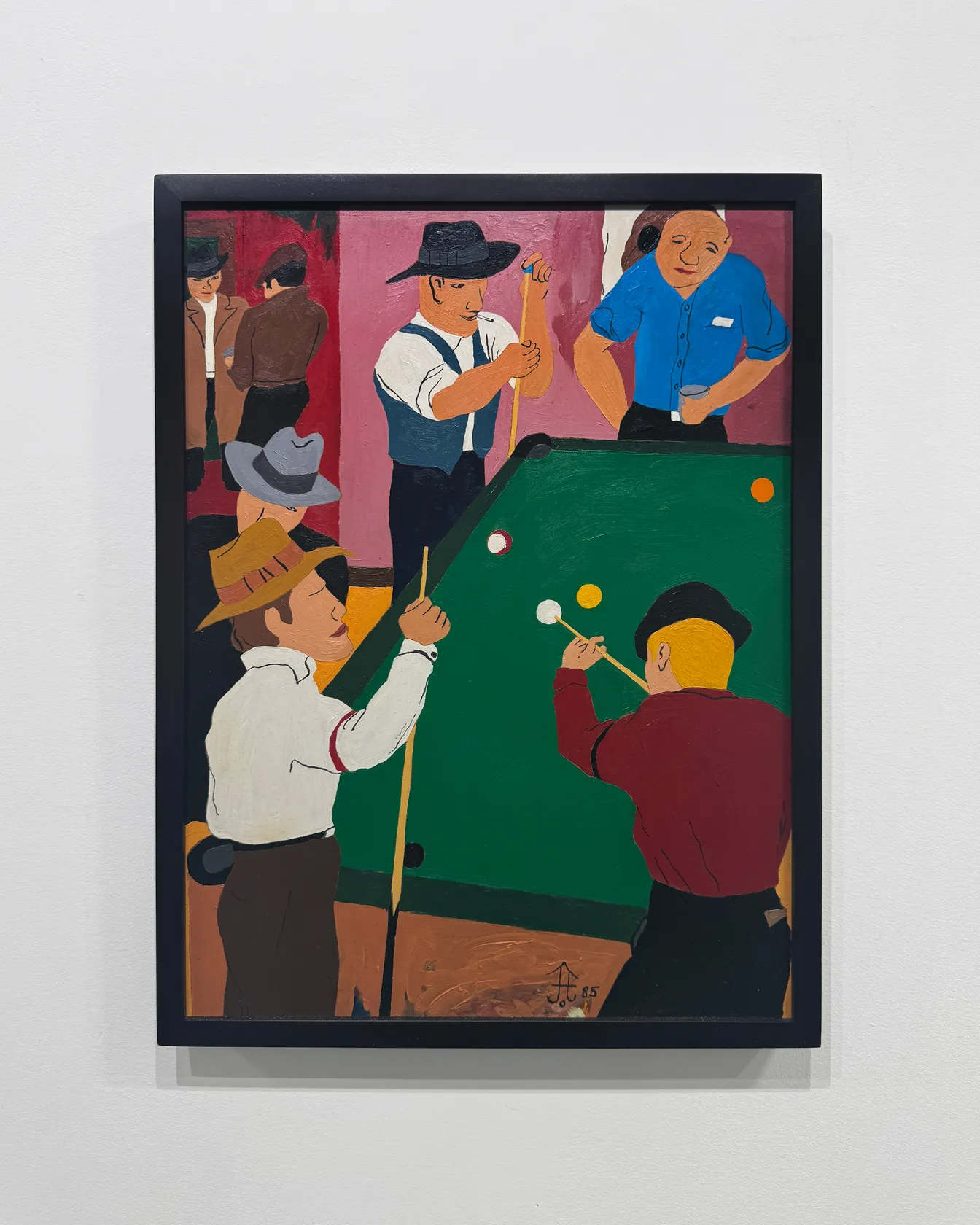 Frank Diaz Escalet Pool Game 1938, 1985 Acrylic on Masonite, 24 x 18 in. (61 x 45.7 cm)