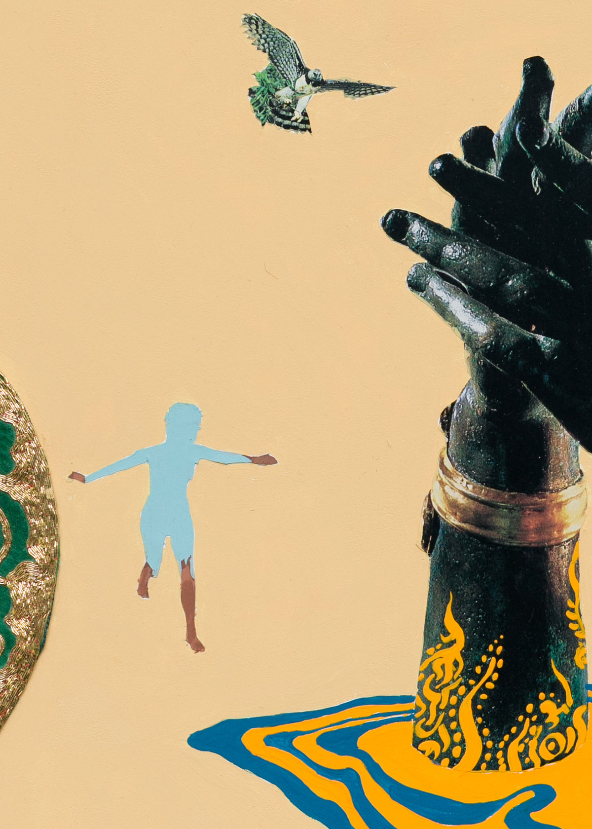 Suchitra Mattai Wonder Plus Fear, 2021 Gouache, vintage magazine, and fiber, 18 x 18 in (45.7 x 45.7 cm)