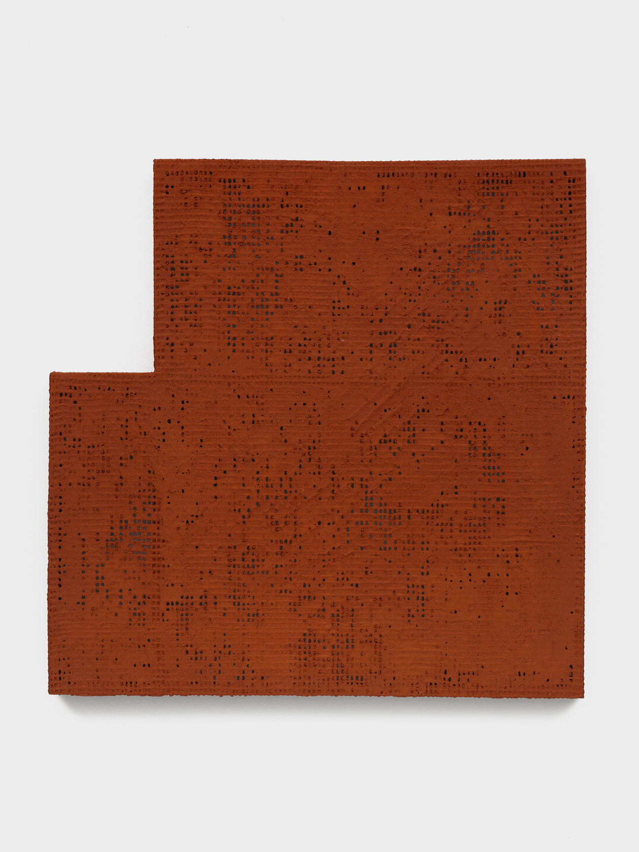 Delcy Morelos Eva, 2013 Clay, brick dust, and acrylic binder on cotton weave 39 1/4 x 39 1/4 x 1...
