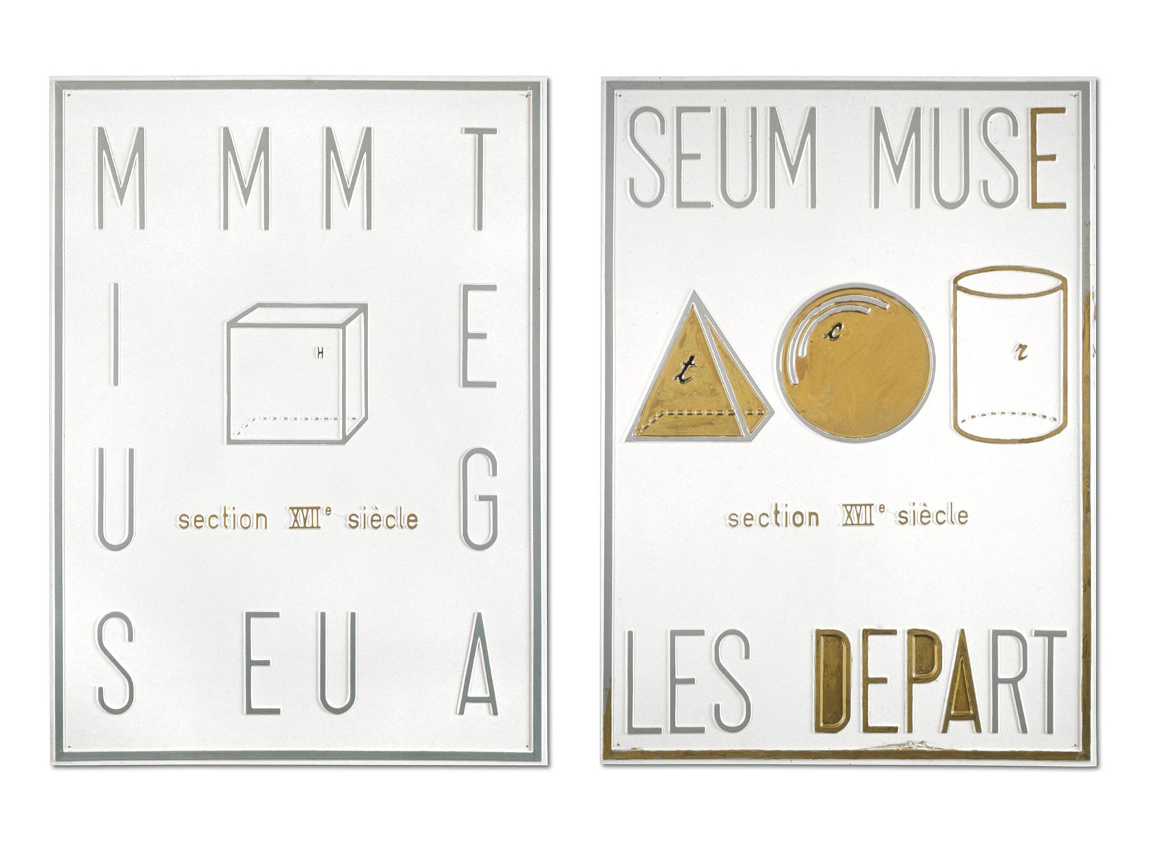 Marcel Broodthaers Section XVIIe siècle, 1969 Diptych; silver and gold paint on vacuum-formed plastic 47 1/4 x 33 7/8 in....