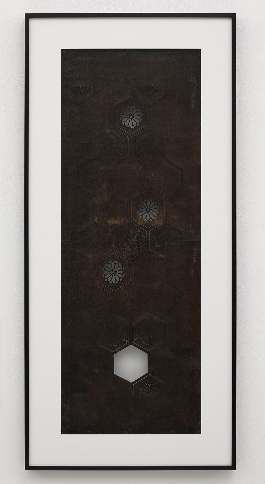 Cerith Wyn Evans Katagami Screen 18, 2015 Paper stencil, mulberry paper, persimmon lacquer and silk thread, artist frame Frame: 54...
