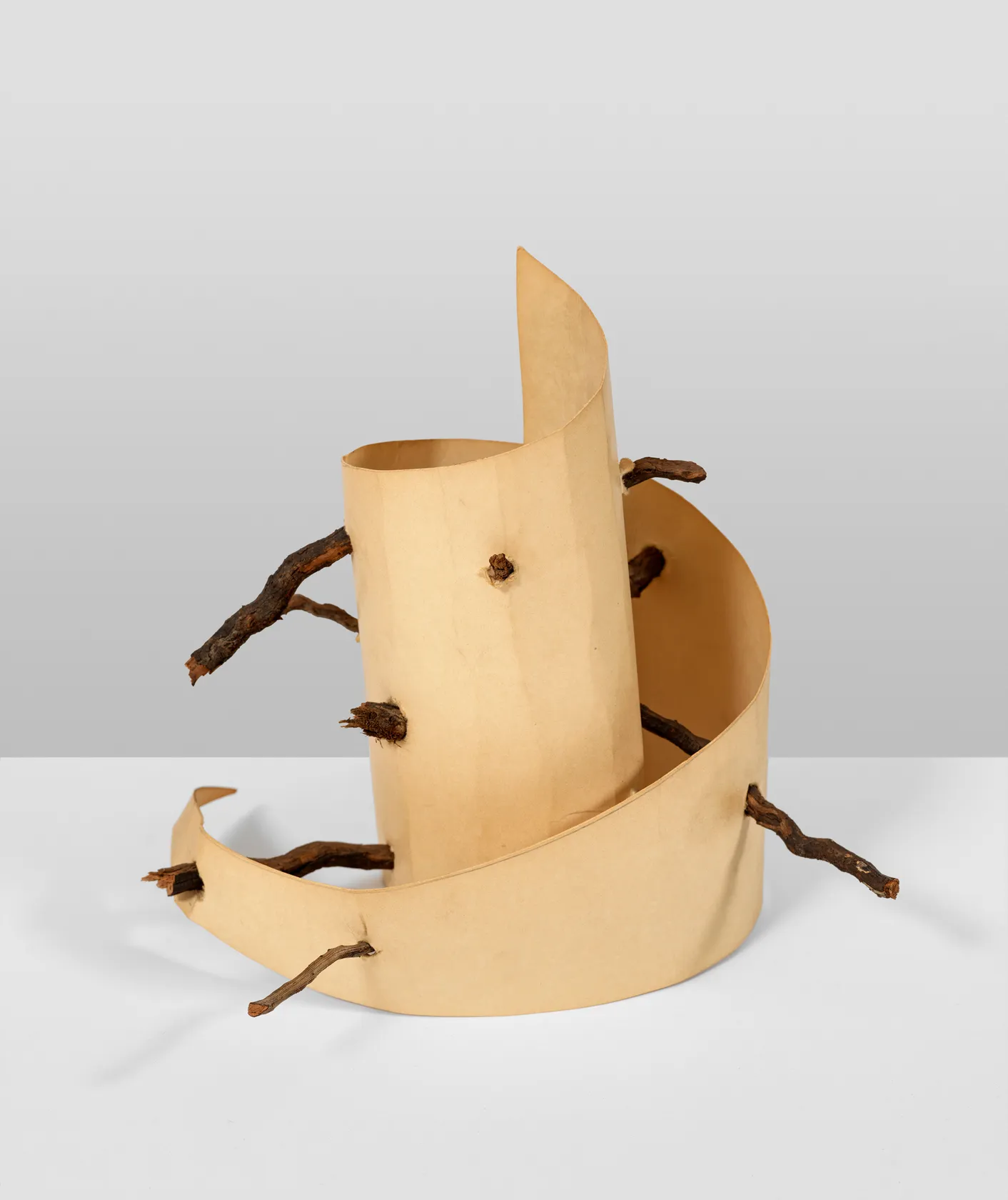 Robert Smithson Pierced Spiral, 1971 Paper and sticks 8 x 8 x 10 in. (20.3 x 20.3 x 25.4 cm)