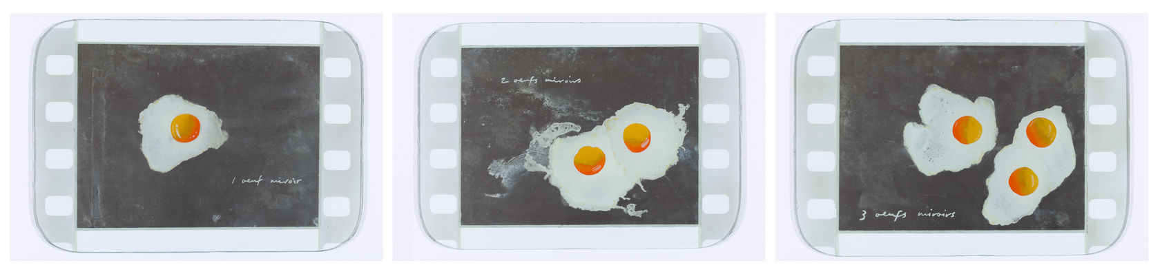 Tacita Dean Locomotive Drawings: Oeufs Miroirs (triptych), 2025 Enamel and mirror lacquer on found tarnished steam train windows 12 1/4...