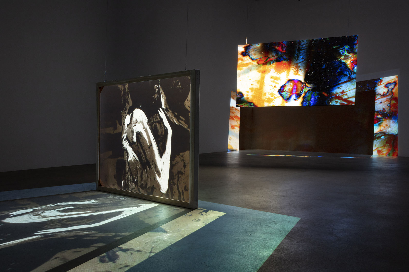 Matt Saunders Raft, 2022 2 channel video installation on custom screens; 16 min. 25 sec., looped Edition of 2 plus...