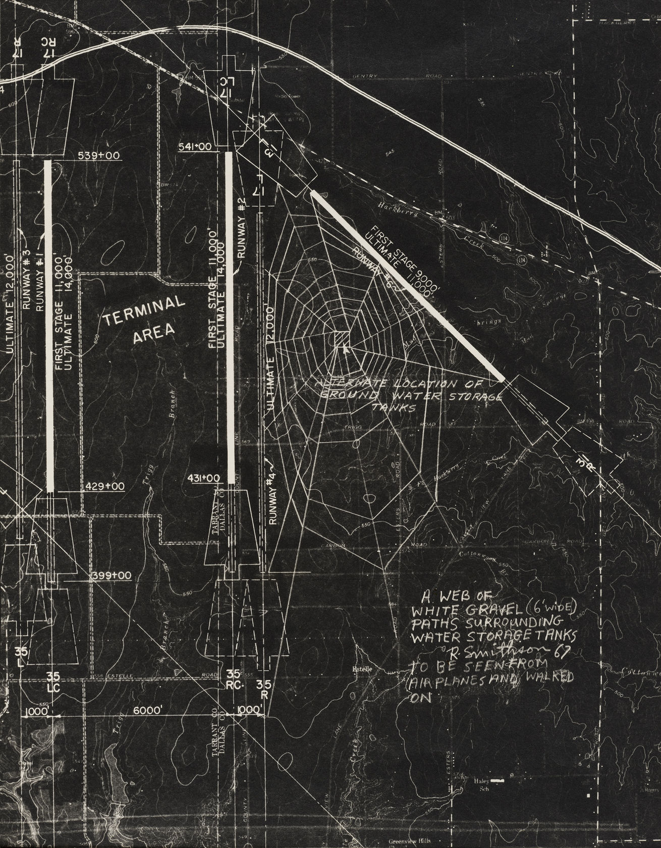 Robert Smithson A Web of White Gravel Paths, 1967 Photostat Paper: 10 x 8 in. (25.4 x 20.3 cm) Frame:...