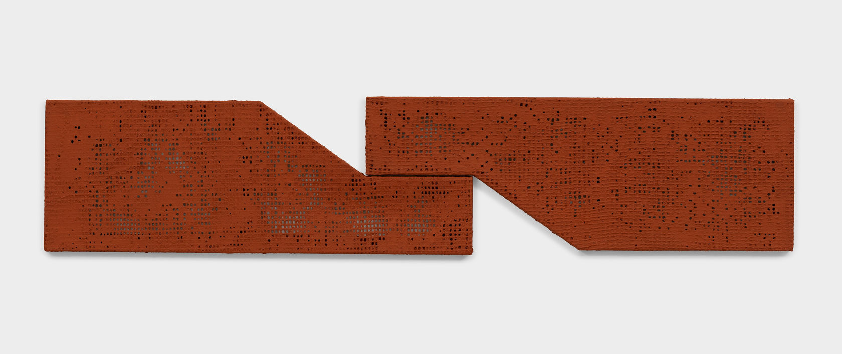 Delcy Morelos Eva, 2013 2 parts; clay, brick dust, and acrylic binder on cotton weave 14 1/2 x 69 3/4...