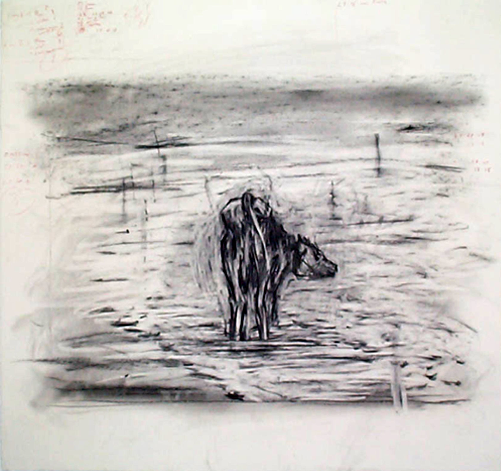 William Kentridge Drawing for 'Tide Table' (Cow in water), 2003