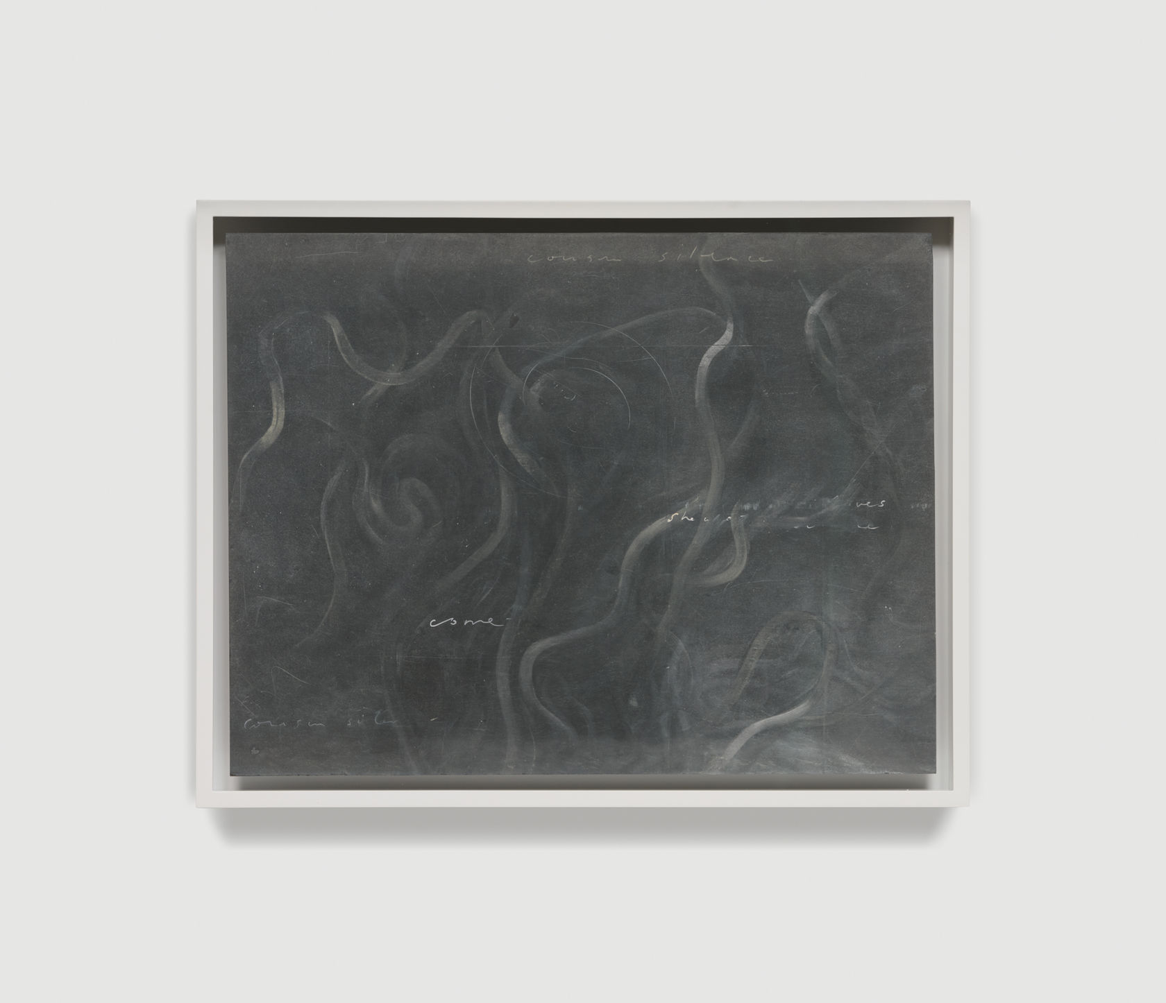Tacita Dean Cousin Silence, 2026 Chalk, pearlescent powdered pigment, gouache and white charcoal pencil on slate Slate: 19 x 24...