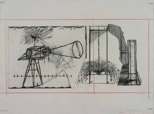 William Kentridge Drawing for 'Preparing the Flute', (Outline camera and columns), 2005