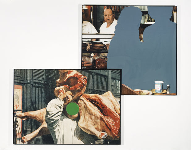 John Baldessari Figure (Green) with Side of Beef/Two Figures (Grey) with Food, 1990