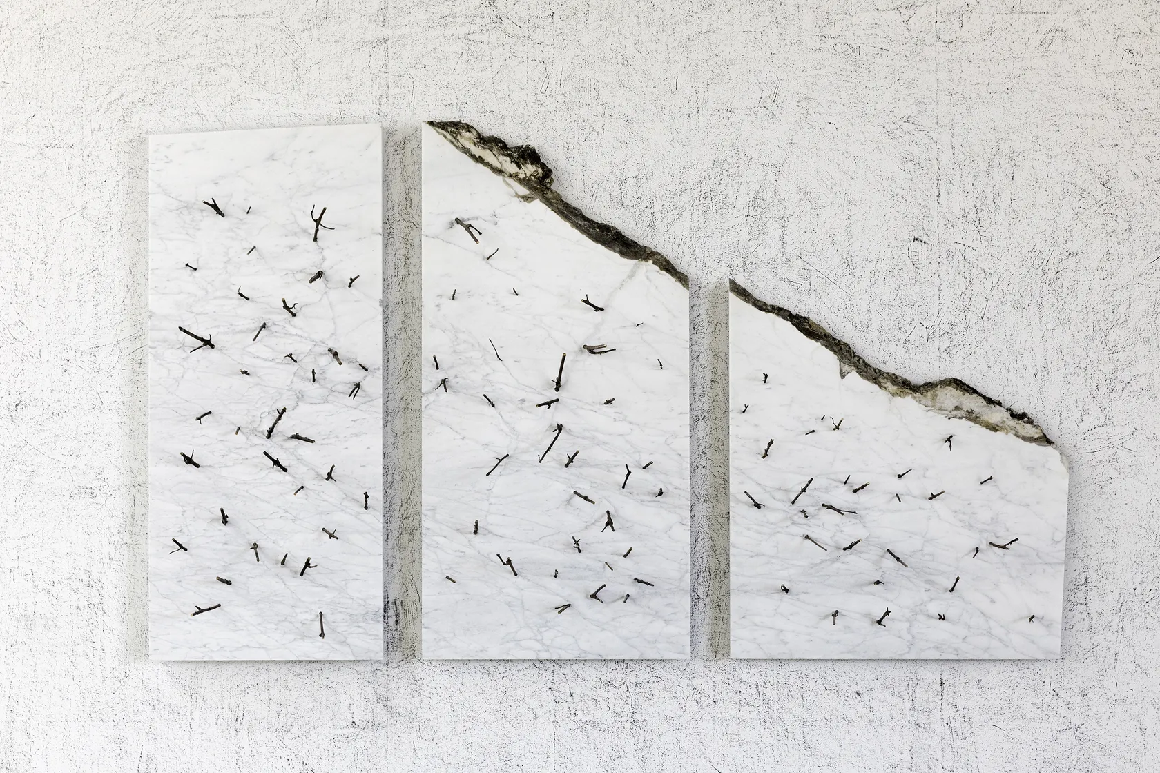 Giuseppe Penone Corpo di pietra - rami, 2016 White Carrara marble, bronze Set of 3; 62 1/4 x 27 1/2...