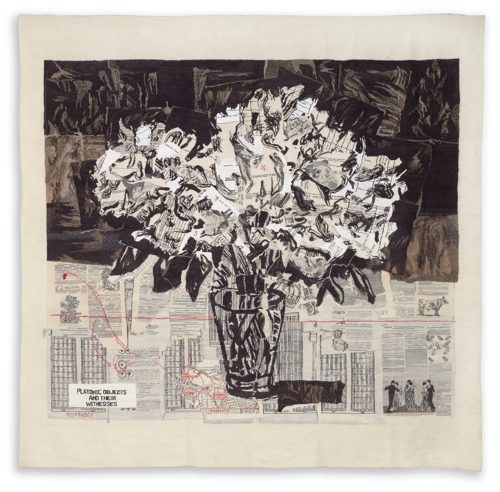William Kentridge Peonies, 2012 Handwoven mohair tapestry 142 1/2 x 144 7/8 in. (362 x 368 cm) Edition of 6...
