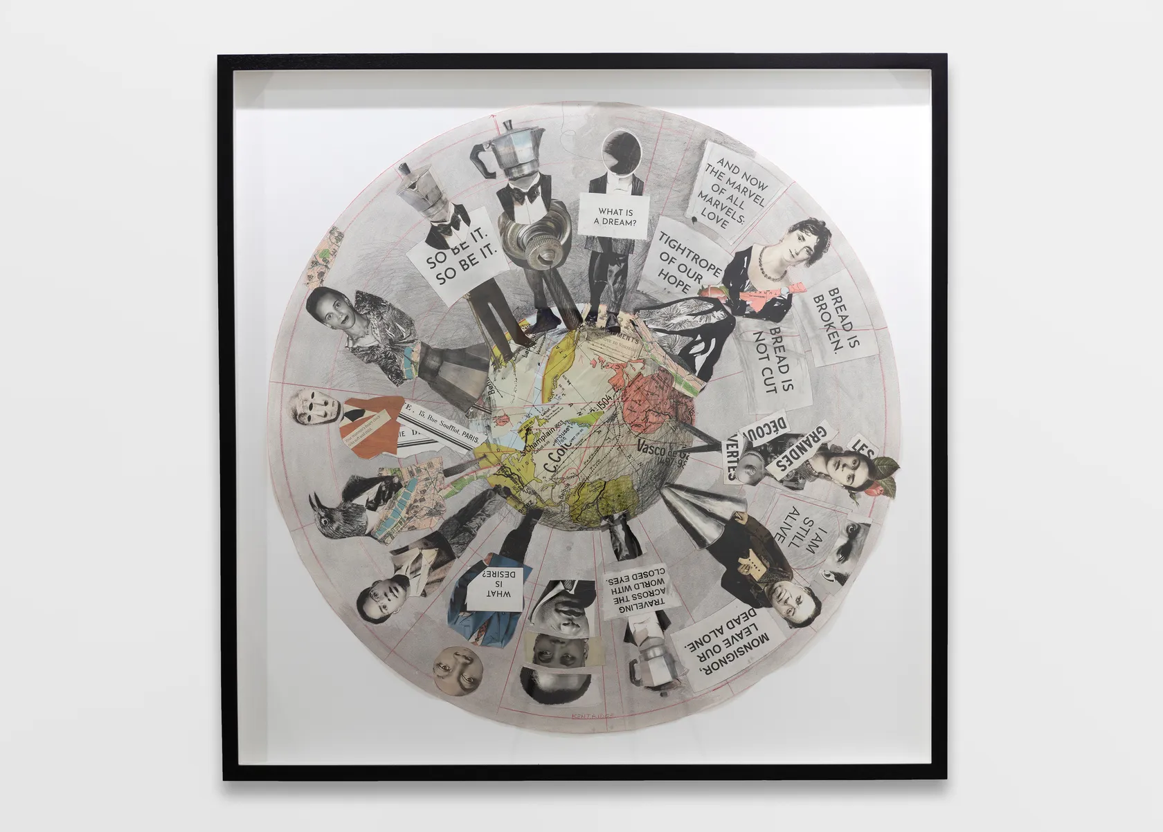William Kentridge Tightrope of Our Hope, 2023 Charcoal, colored pencil, Indian ink, digital print, collage on paper Diameter: 50 3/8...