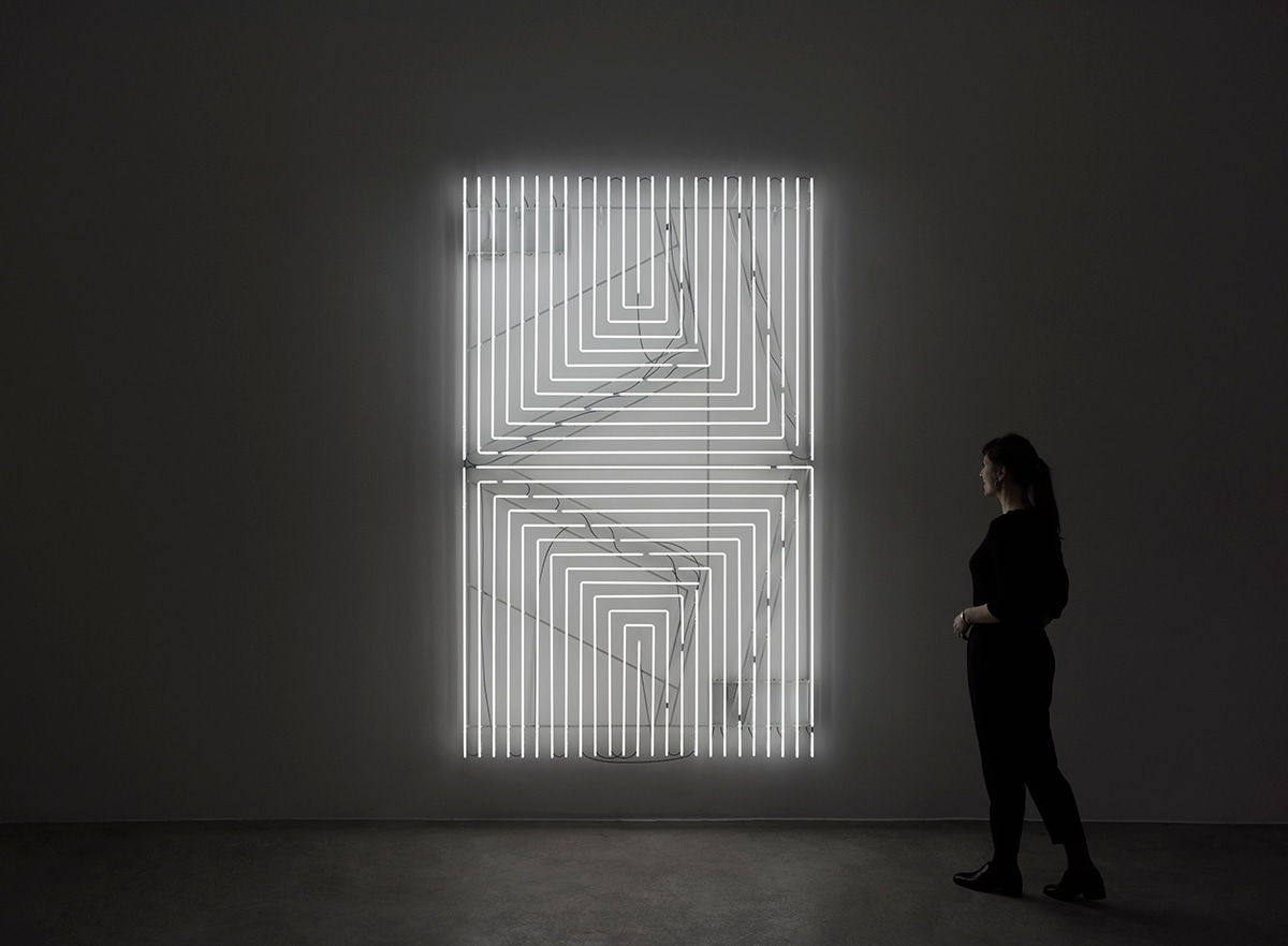 Cerith Wyn Evans Neon after Stella (Arundel Castle), 2022 White neon 100 3/4 x 60 7/8 in. (256 x 154.6...