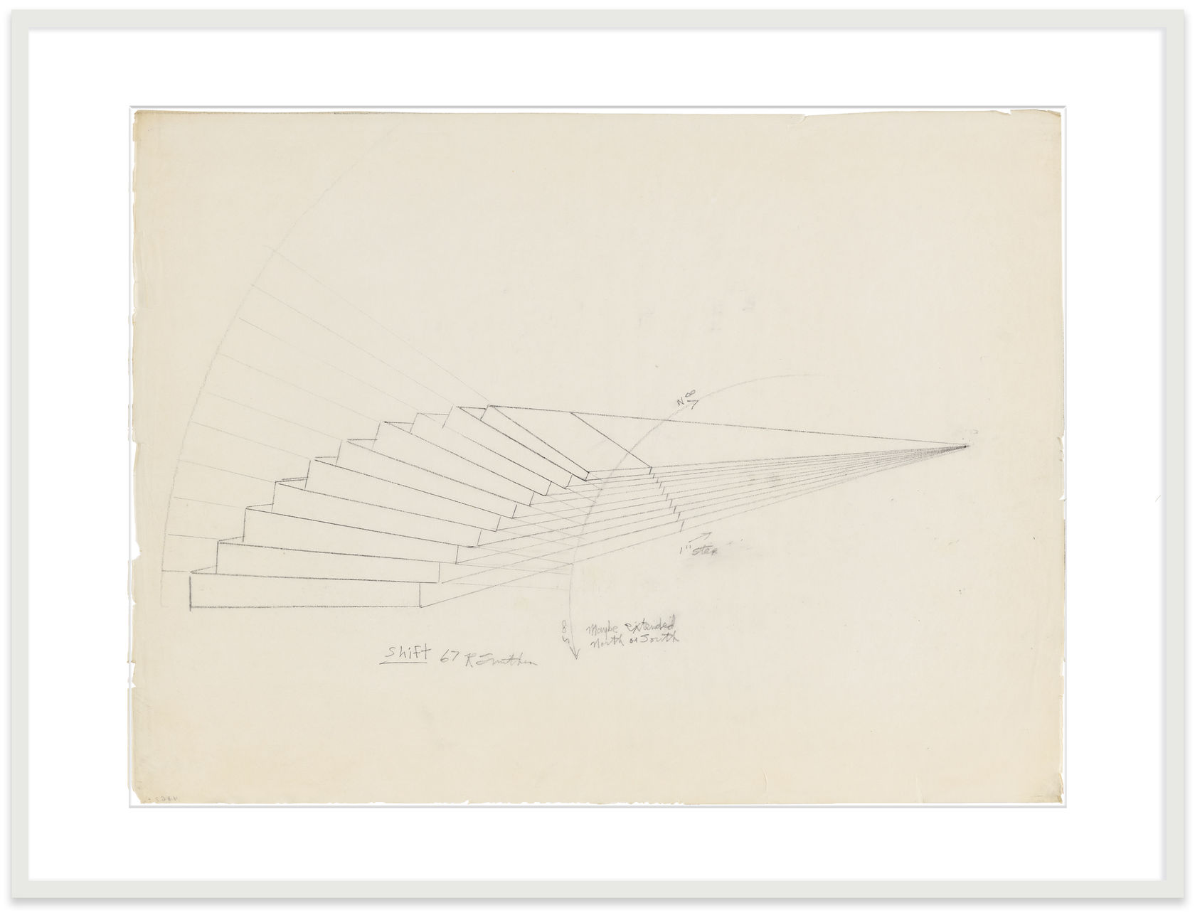 Robert Smithson Shift, 1967 Pencil on paper Paper: 14 x 18 in. (35.6 x 45.7 cm) Frame: 21 5/8 x...