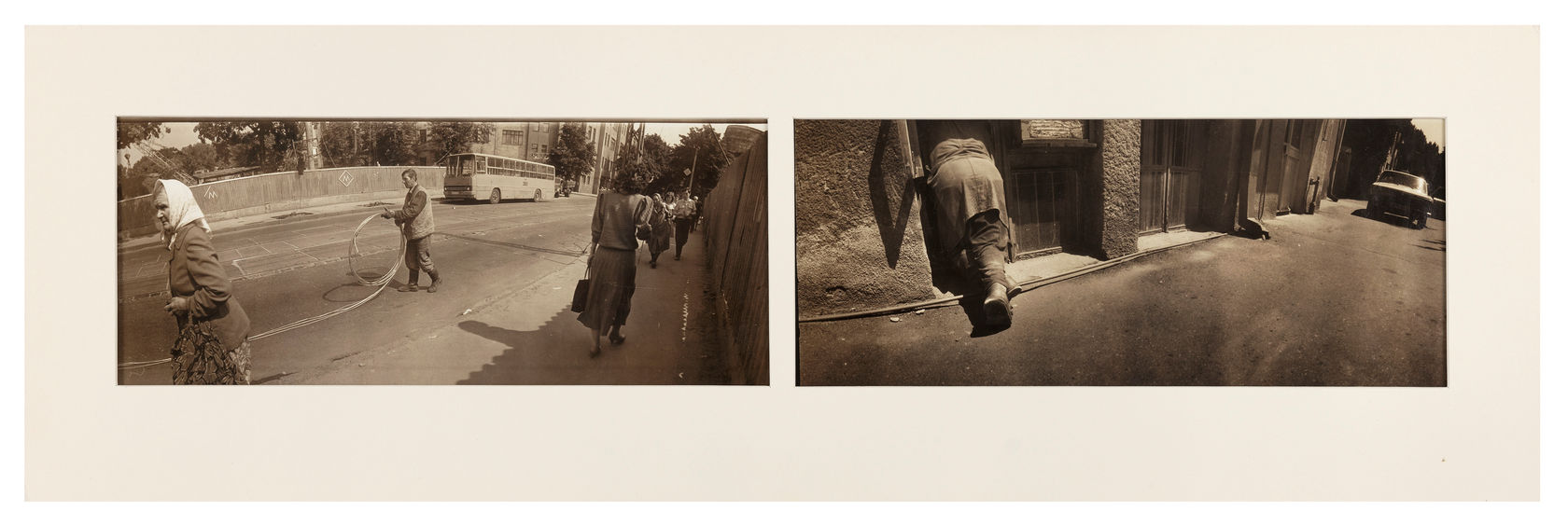 Boris Mikhailov By the Ground, 1991 Gelatin silver print, photomontage, toned Mat: 8 1/4 x 26 in. (21 x 66...