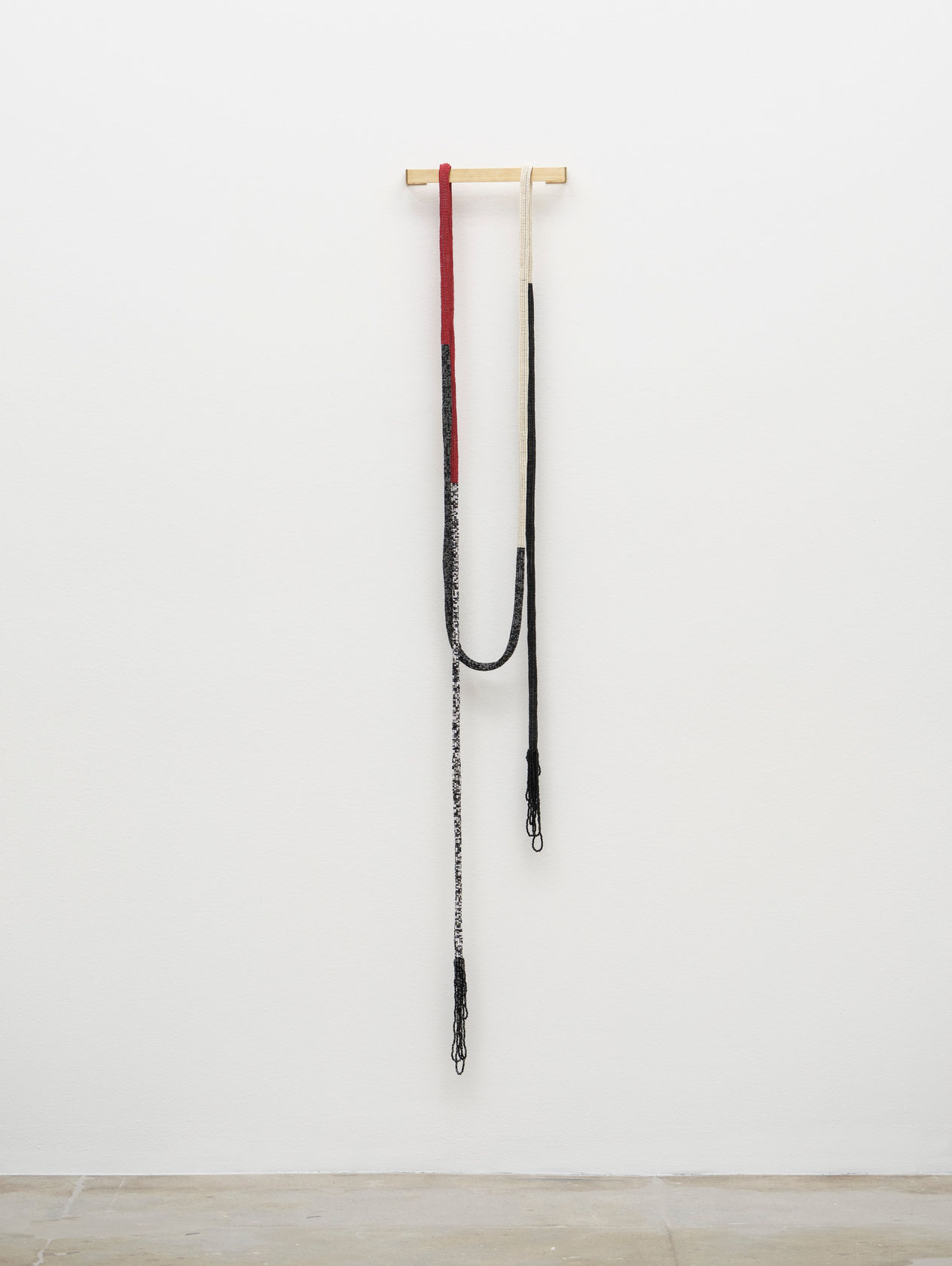 Leonor Antunes discrepancies with W.W. #4, 2025 Glass beads, FireLine thread Dimensions variable Laid flat dimensions: 228'x2'