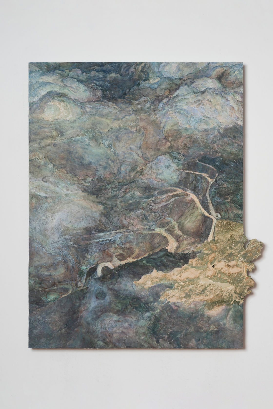 Anri Sala Surface to Air XXVI (Breccia Oniciata/34°48'4'N, 133°56'34'E), 2024 Fresco painting, intonaco on aerolam, Breccia Oniciata limestone 47 1/4...