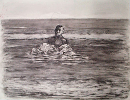 William Kentridge Drawing for 'Tide Table' (Man in ocean), 2003