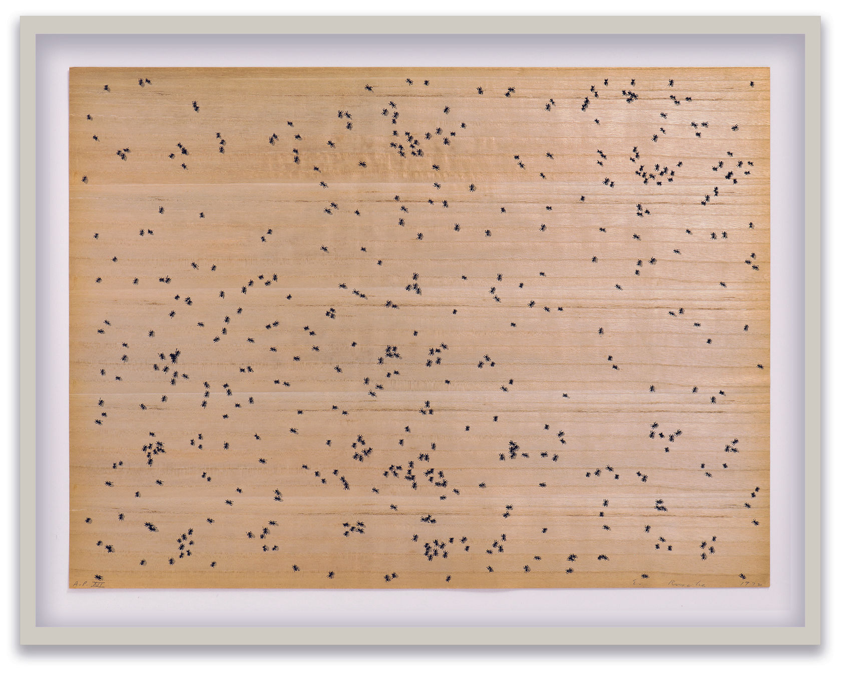 Ed Ruscha Black Ants, 1972 Screenprint on paper-backed wood veneer Sheet: 20 1/8 x 27 in. (51.1 x 68.6 cm)...