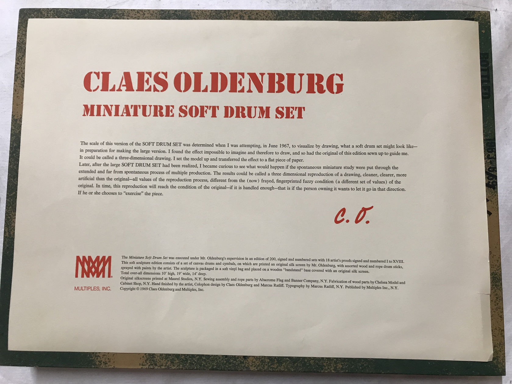 Claes Oldenburg Miniature Soft Drum Set, 1969 Screenprint and sprayed enamel on canvas, clothesline, wood, screenprint on paper on wood...