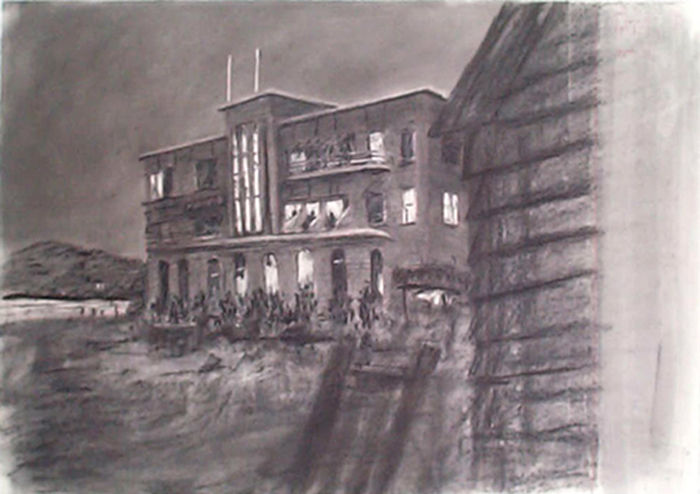 William Kentridge Drawing for 'Tide Table' (Beach hotel at night), 2003