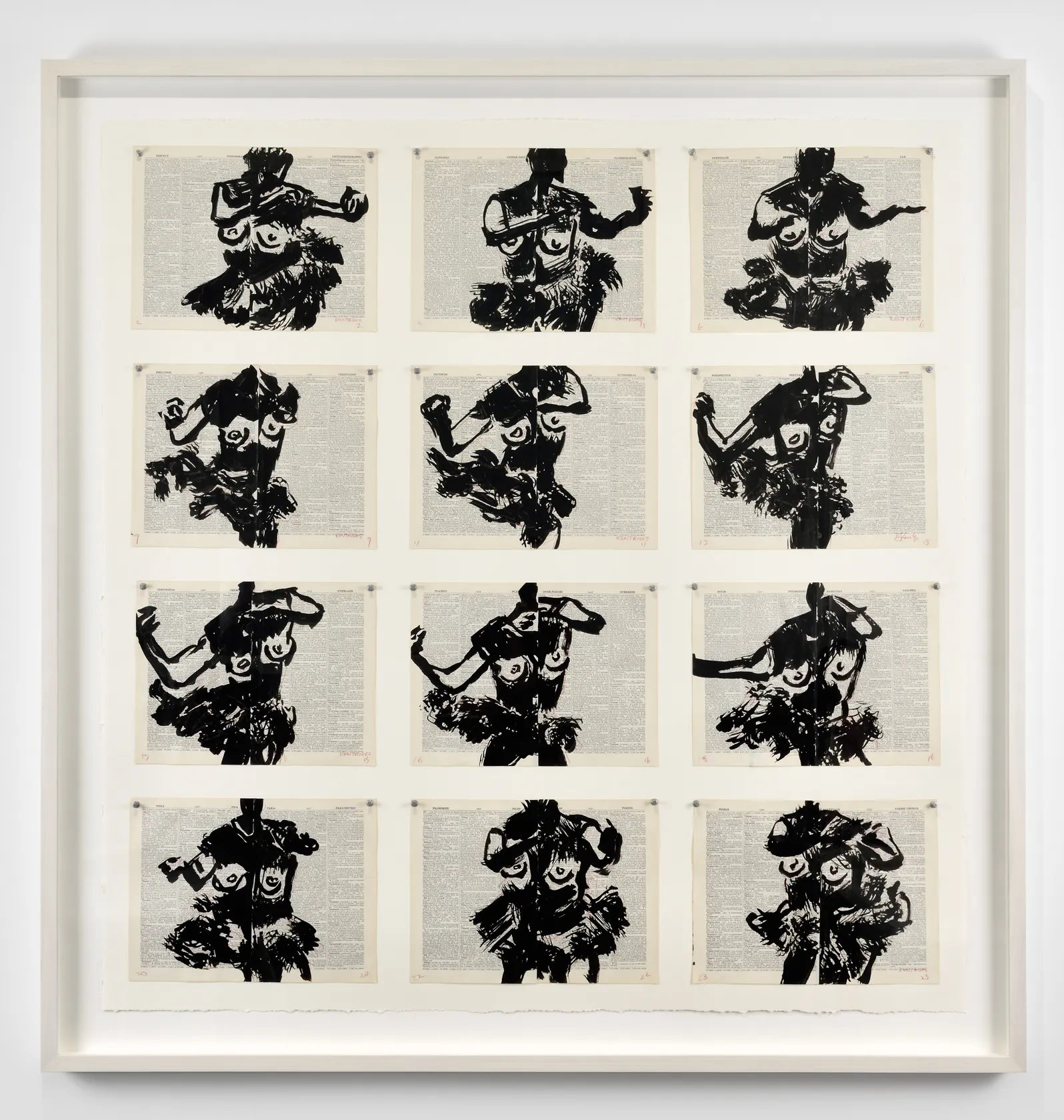 William Kentridge Drawing for 'Lulu', 2015 Set of 12; Indian ink on pages from various Shorter Oxford English Dictionary on...