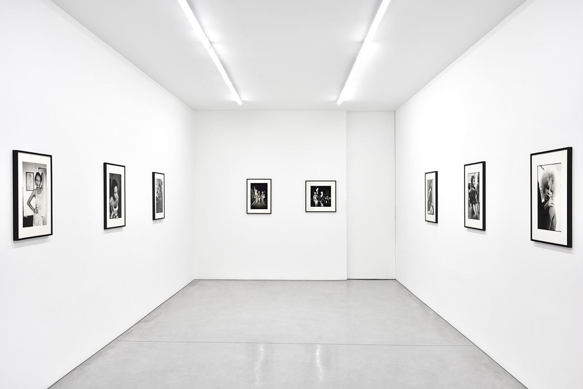 Installation view of black and white photographs by Nan Goldin at MGG Paris