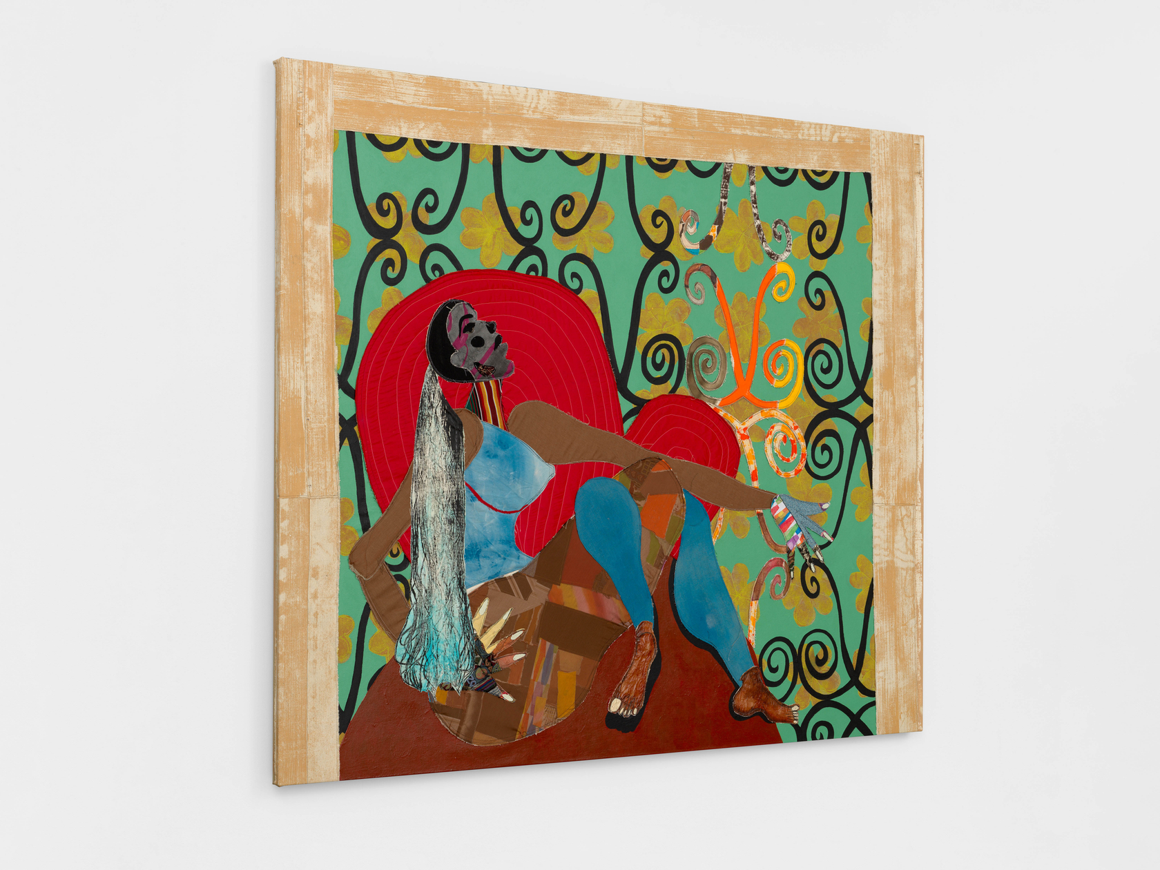 Tschabalala Self Spiral2024 Fabric, dye, thread, acrylic paint and oil paint on linen 182.9 x 213.4 cm 72 x 84...