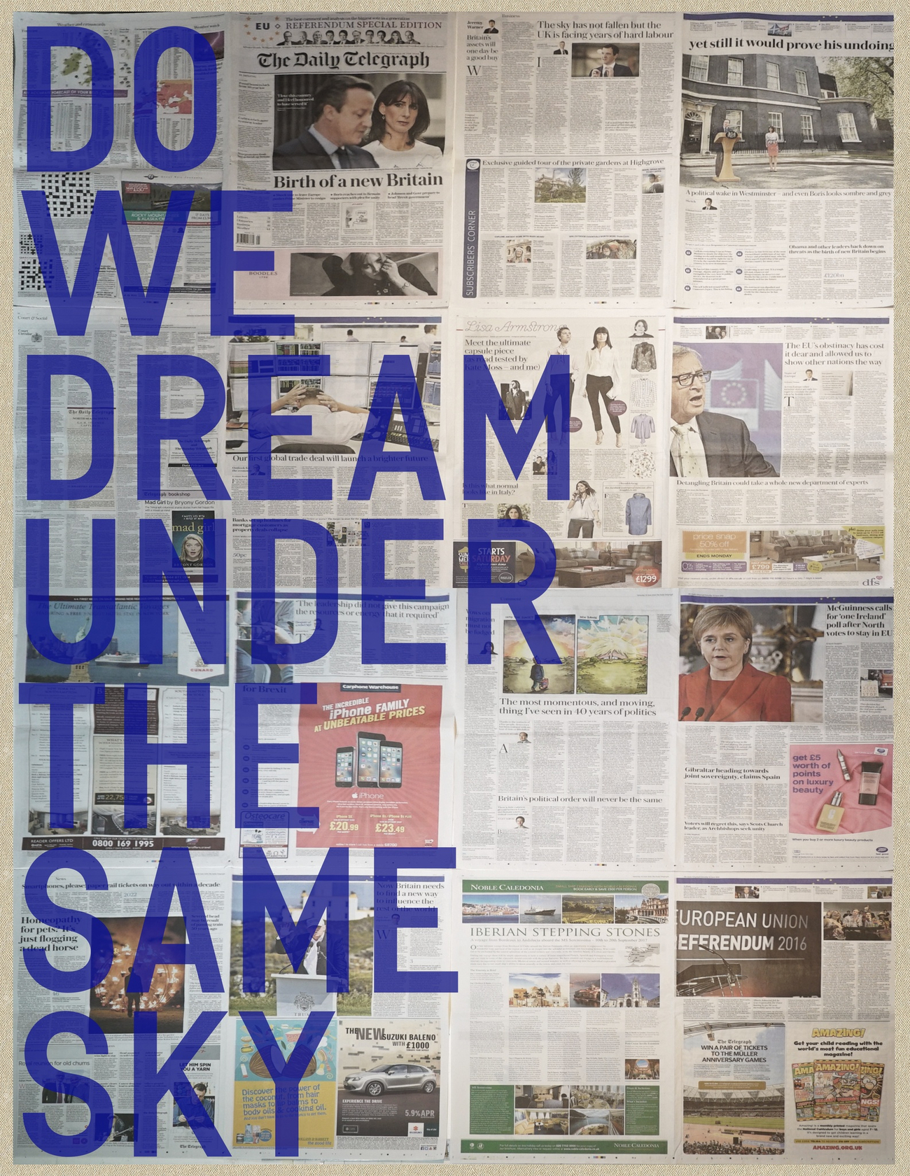Rirkrit Tiravanija untitled 2016 (do we dream under the same sky, the daily telegraph, june 25, 2016)2016 Oil on newspaper...