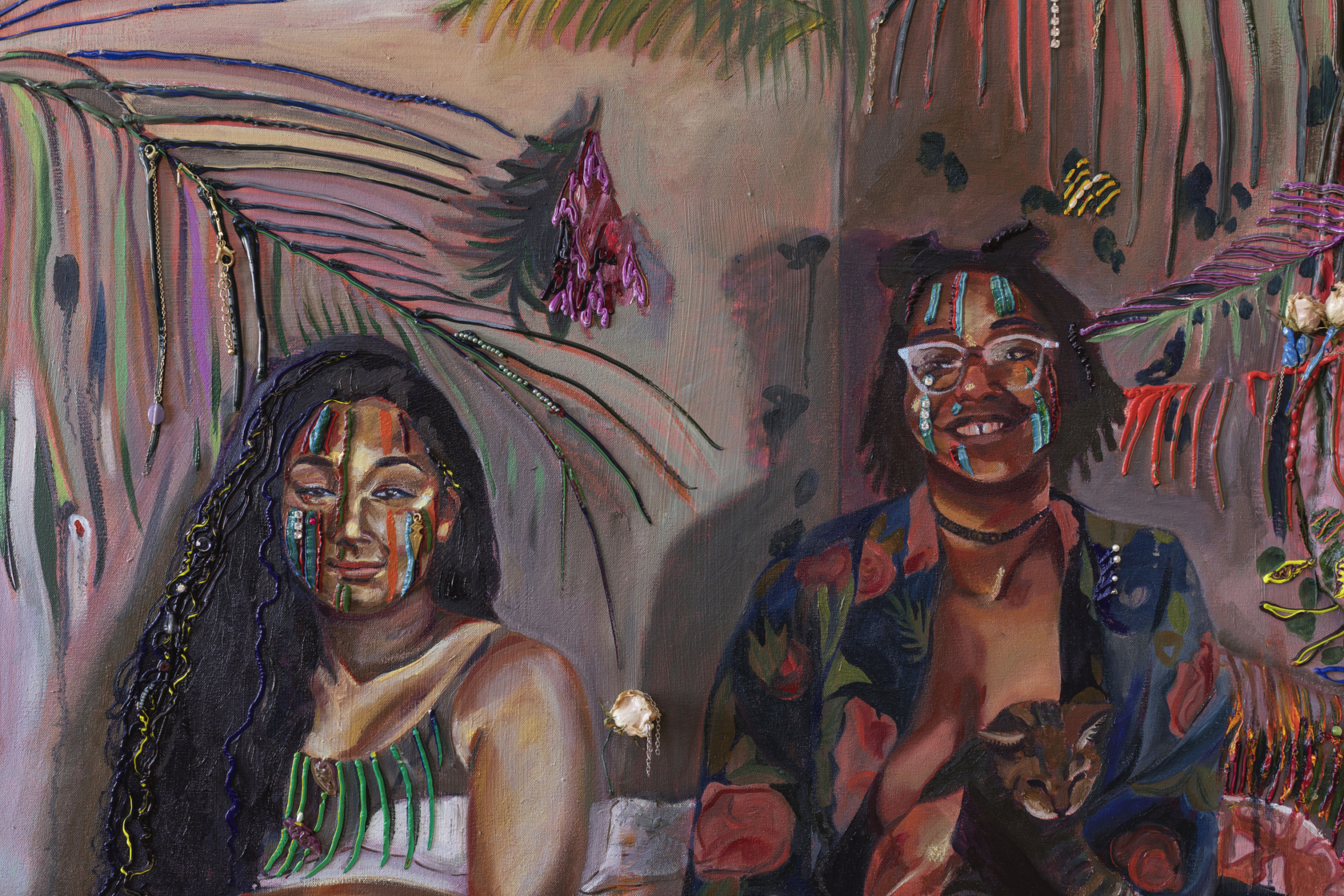 Gisela McDaniel Got Your Back2020 Oil on canvas, found object, flower, resin, sound on USB 91.4 x 111.8 x 21.6...