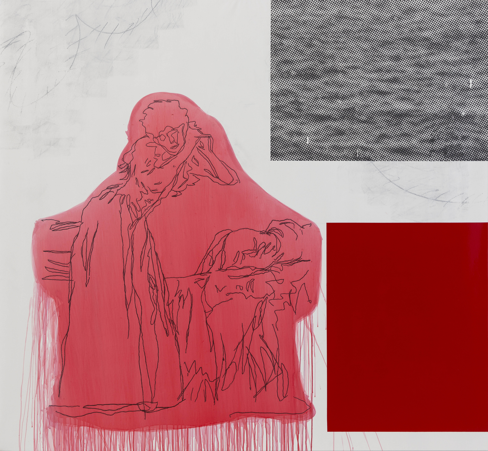 Julião Sarmento, Joven en pie, mesándose los cabellos (Red), 2020