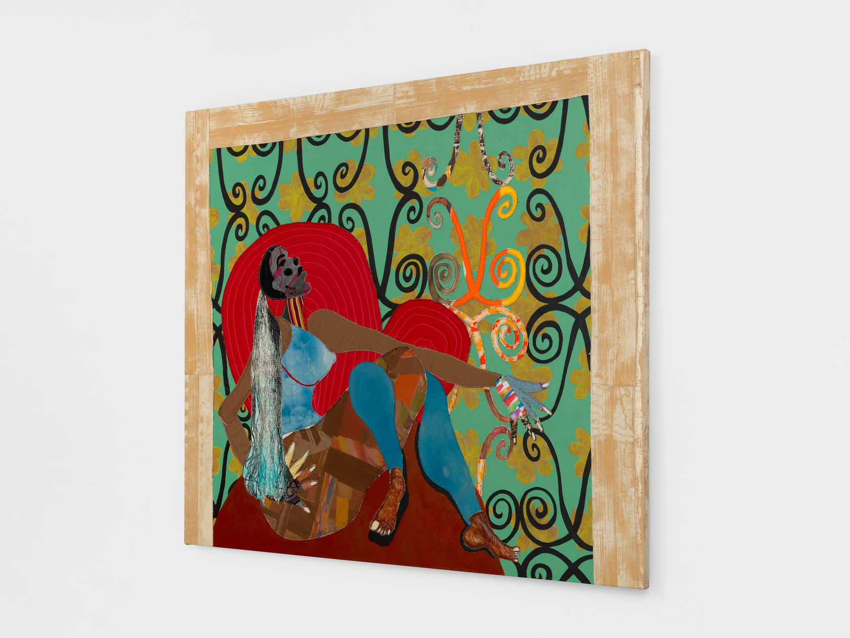 Tschabalala Self Spiral2024 Fabric, dye, thread, acrylic paint and oil paint on linen 182.9 x 213.4 cm 72 x 84...