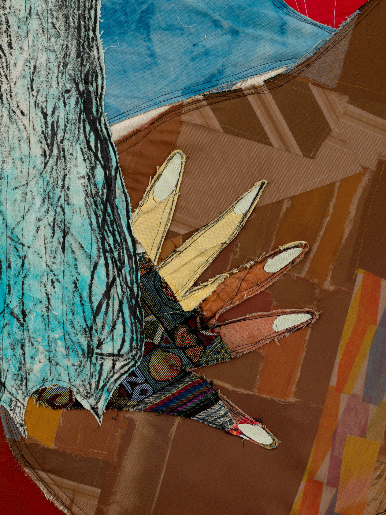 Tschabalala Self Spiral2024 Fabric, dye, thread, acrylic paint and oil paint on linen 182.9 x 213.4 cm 72 x 84...