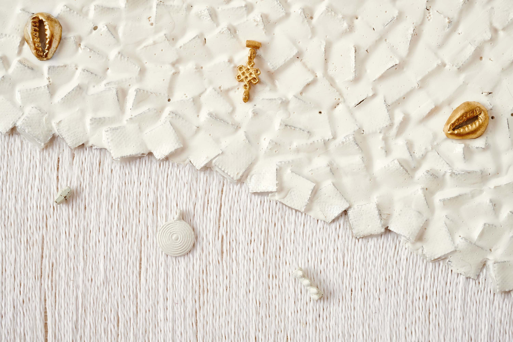 Lina Iris Viktor may the light of dying stars reveal the path2024 Acrylic, linen, raffia, silk, banana silk, painted bronze...