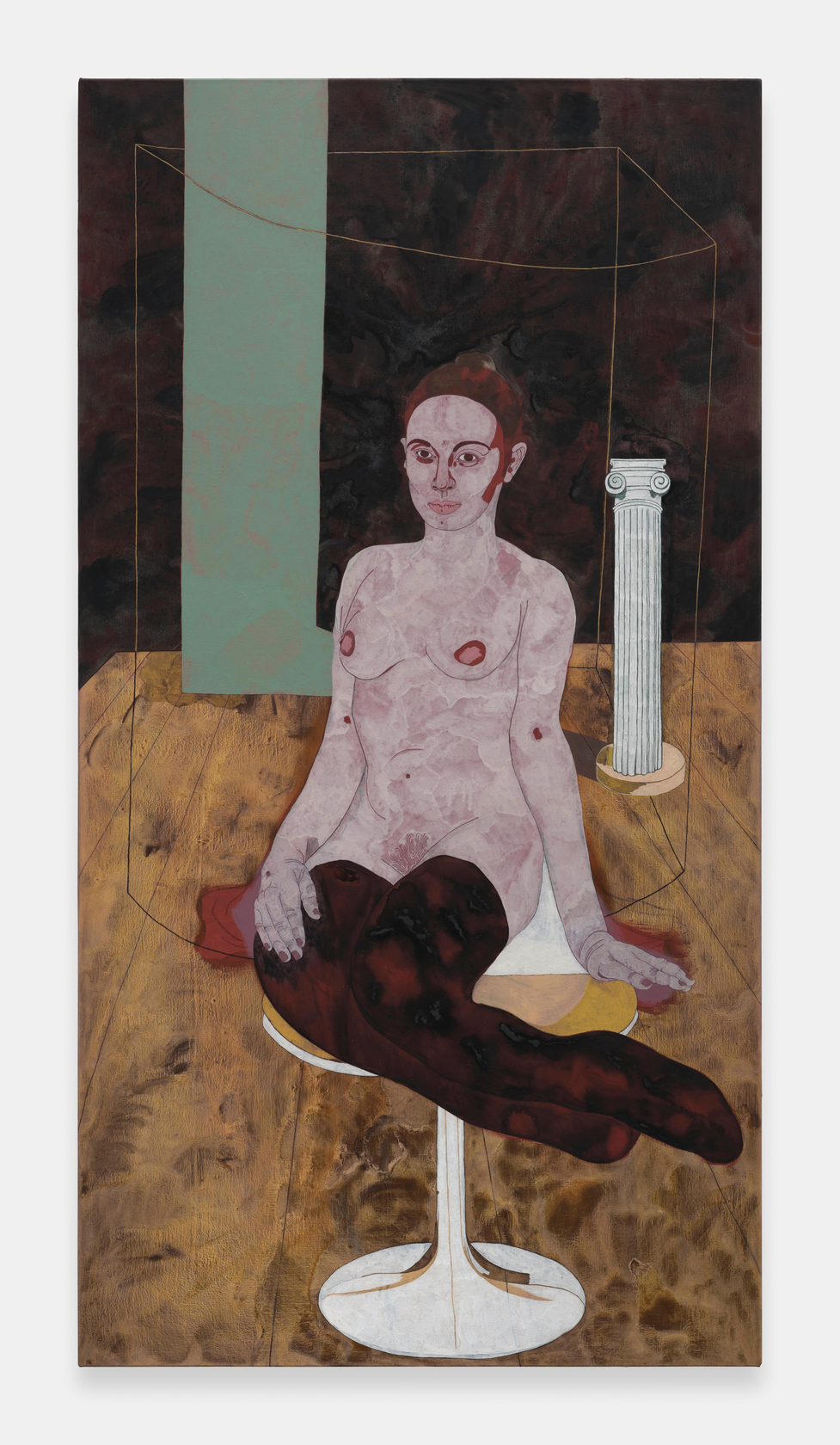 Ella Walker Girl Sitting on a Chair2024 Acrylic dispersion, pigment, chalk and pencil on linen 170 x 90 cm 66...