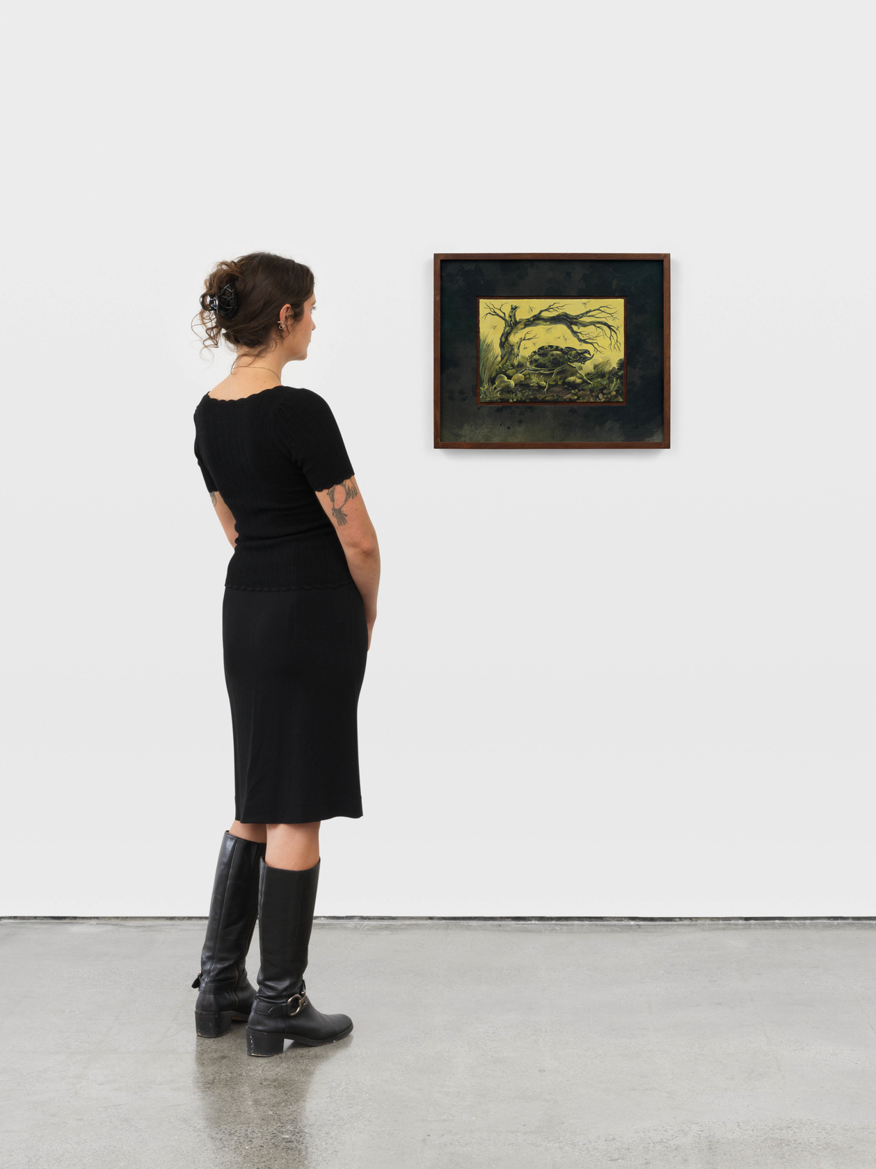 Kat Lyons Season of the Beetle2025 Oil on canvas Custom Frame: Dirt dyed muslin and acrylic paint 47.6 x 57.8...