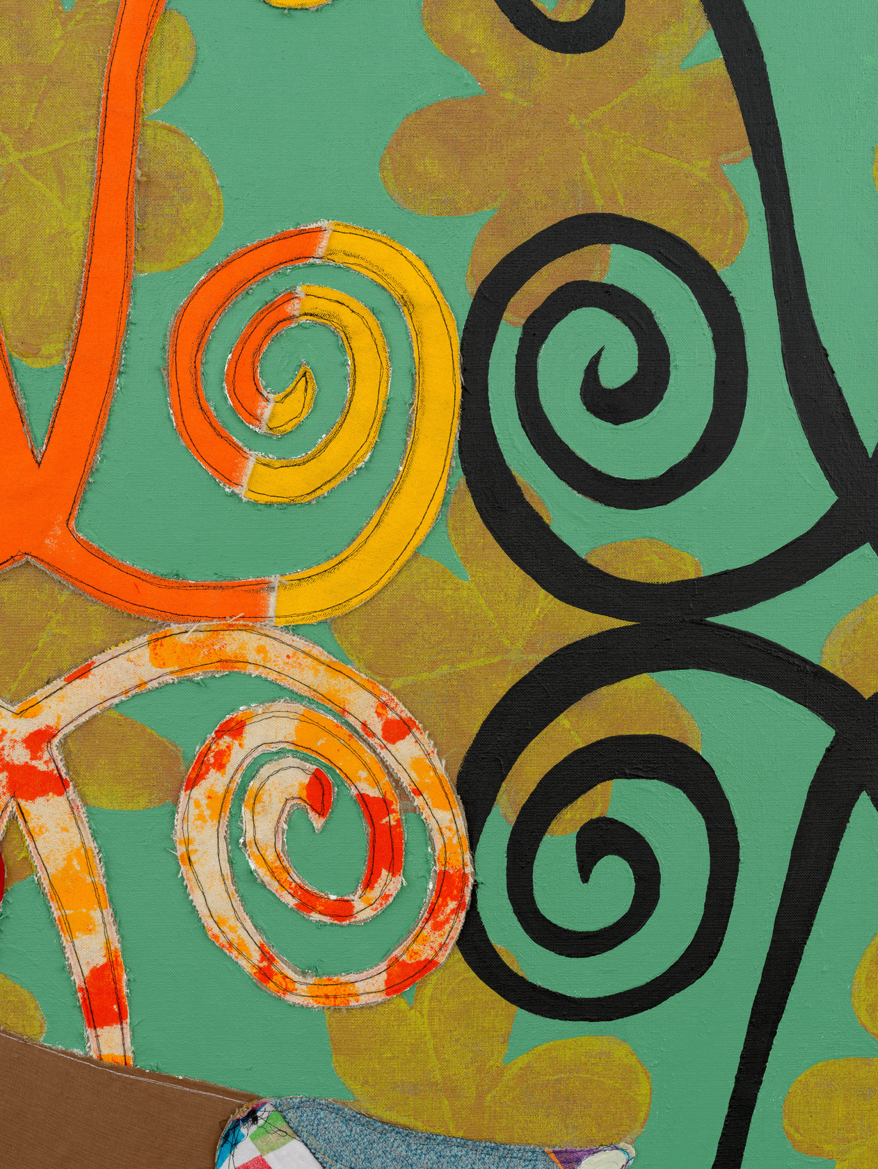 Tschabalala Self Spiral2024 Fabric, dye, thread, acrylic paint and oil paint on linen 182.9 x 213.4 cm 72 x 84...