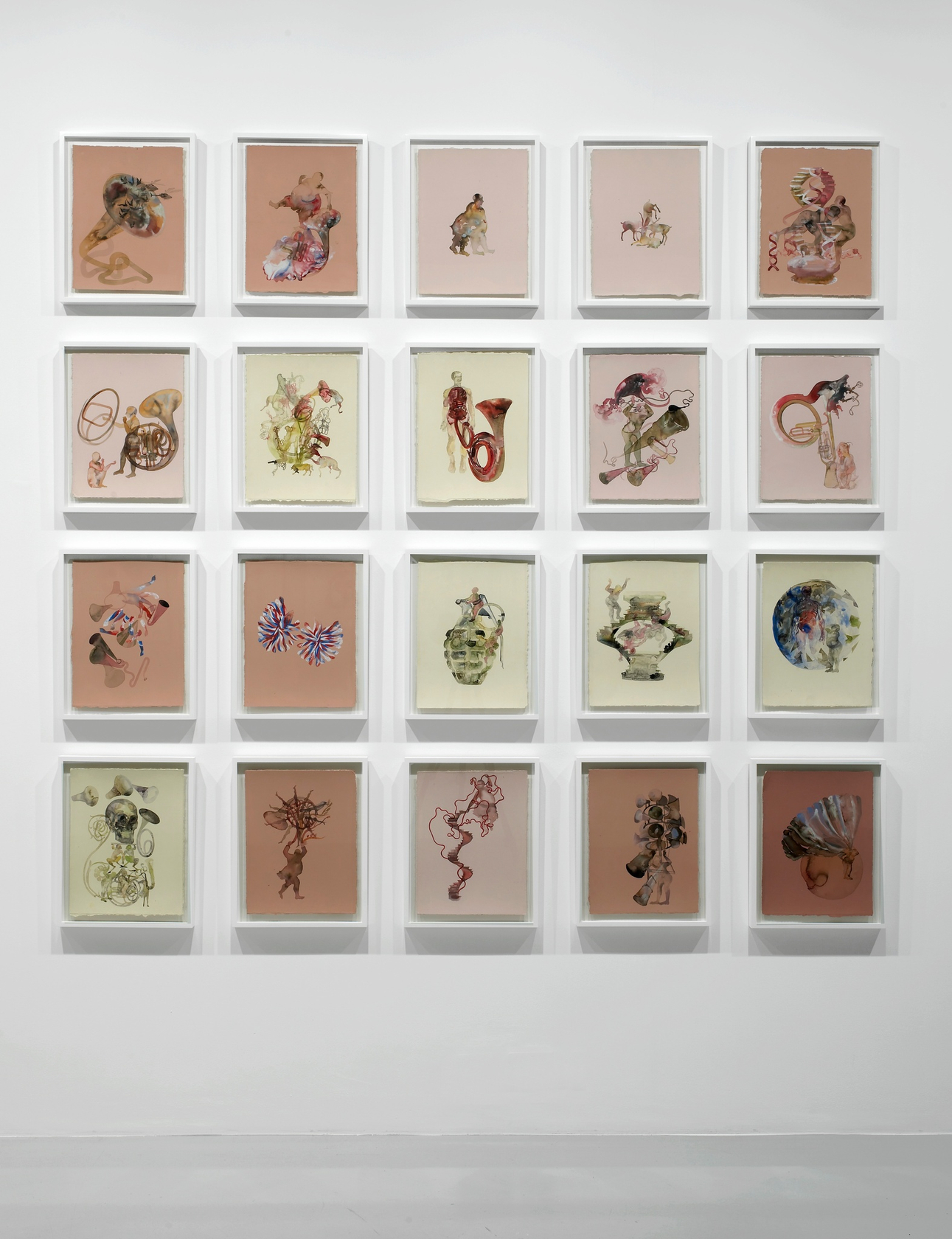 Shahzia Sikander Prolonged Exposure to Agitation2009 Ink and gouache on paper 20 parts each 38.1 x 28 .6 cm