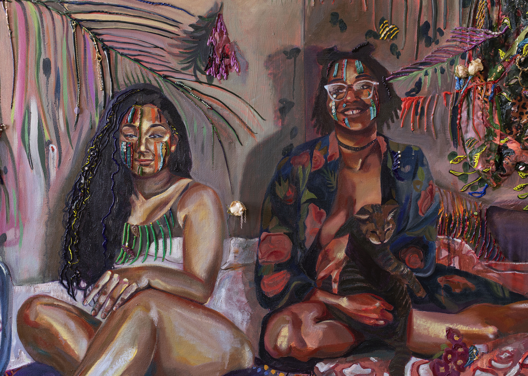 Gisela McDaniel Got Your Back2020 Oil on canvas, found object, flower, resin, sound on USB 91.4 x 111.8 x 21.6...