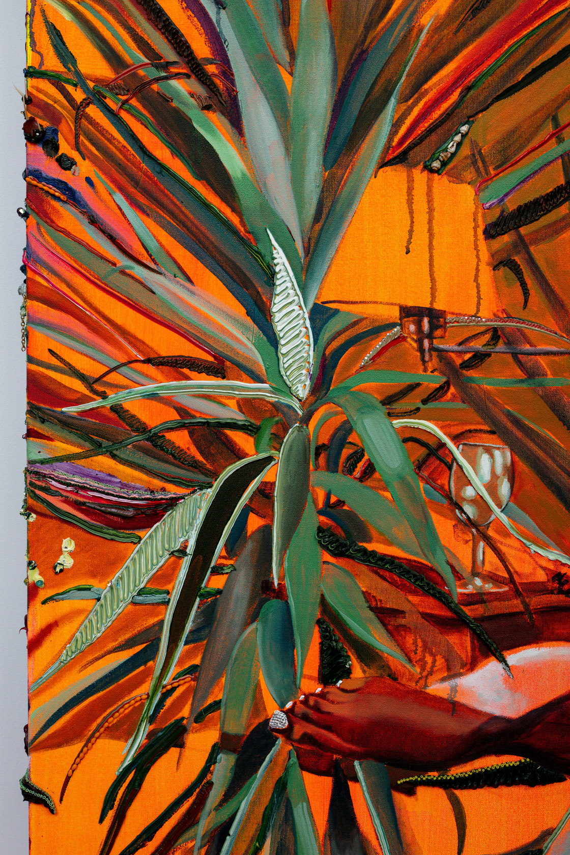 Gisela McDaniel Meeting my soul2024 Oil on canvas, found object, bead, resin, clay, audio 127 x 157.5 x 12.7 cm...