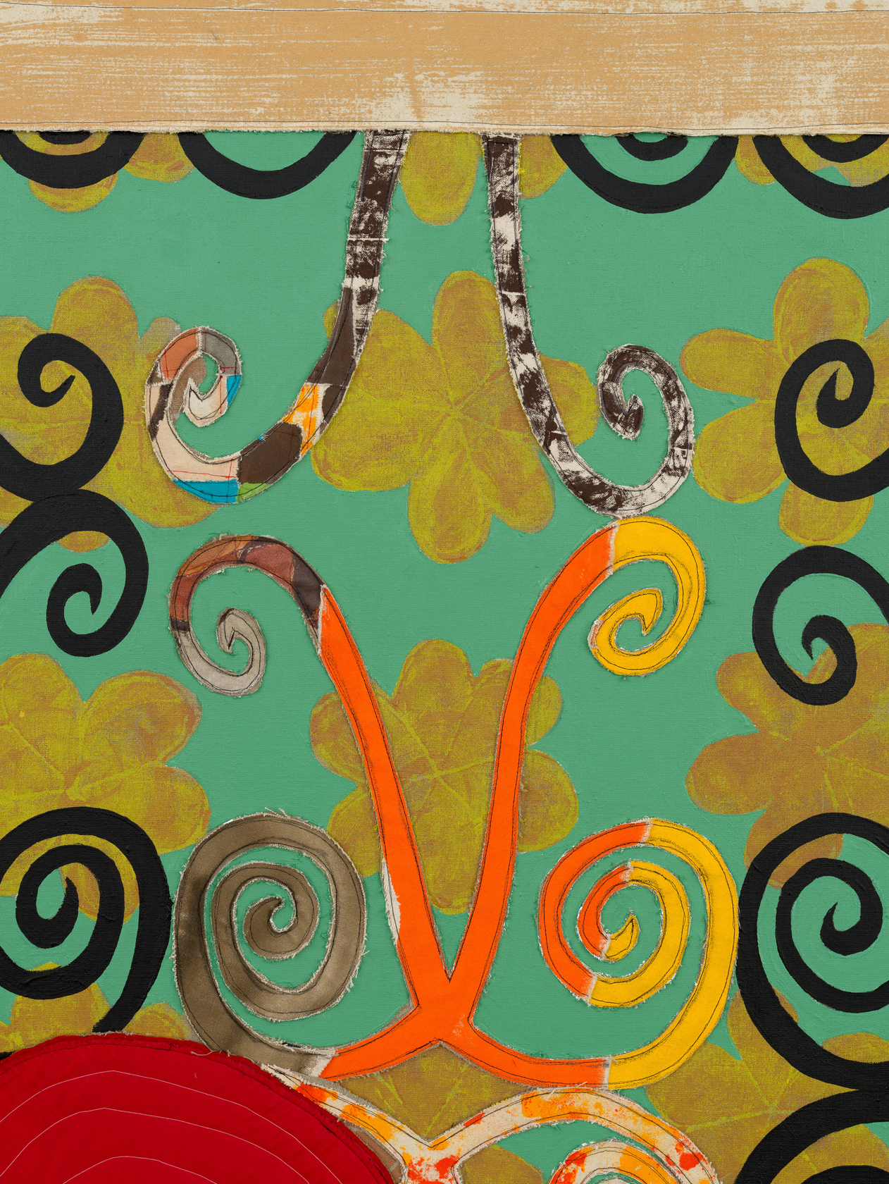 Tschabalala Self Spiral2024 Fabric, dye, thread, acrylic paint and oil paint on linen 182.9 x 213.4 cm 72 x 84...