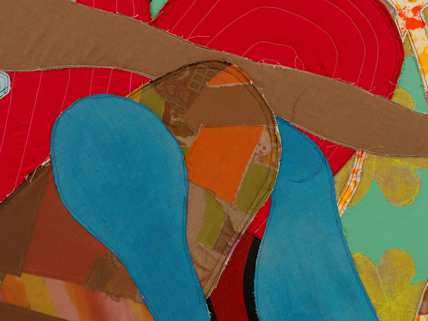 Tschabalala Self Spiral2024 Fabric, dye, thread, acrylic paint and oil paint on linen 182.9 x 213.4 cm 72 x 84...