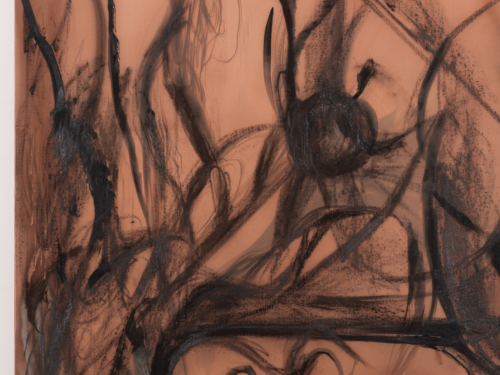 Peppi Bottrop C29.wtfg.022024 Oil, acrylic, charcoal, graphite and paper on copper mesh 189.9 x 170.2 cm 74 3/4 x 67...