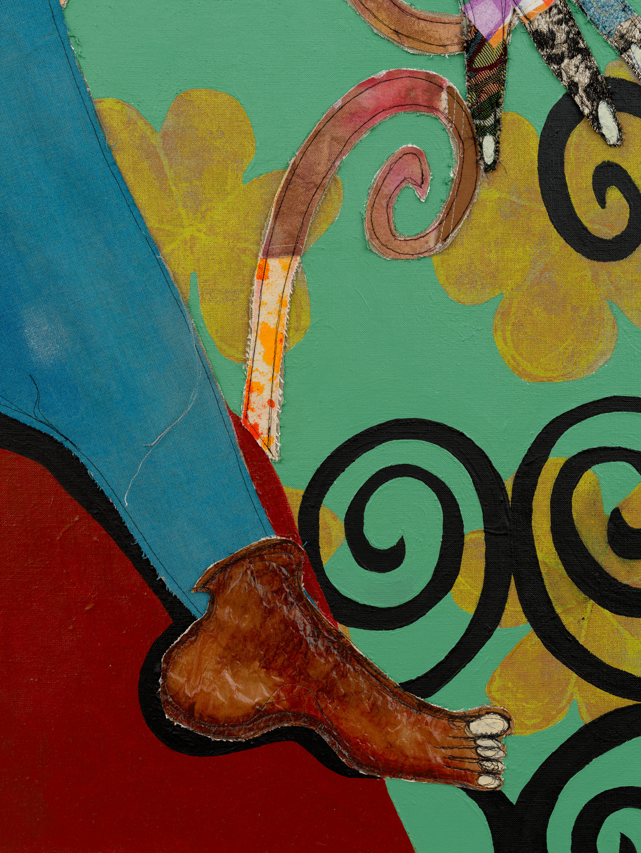 Tschabalala Self Spiral2024 Fabric, dye, thread, acrylic paint and oil paint on linen 182.9 x 213.4 cm 72 x 84...