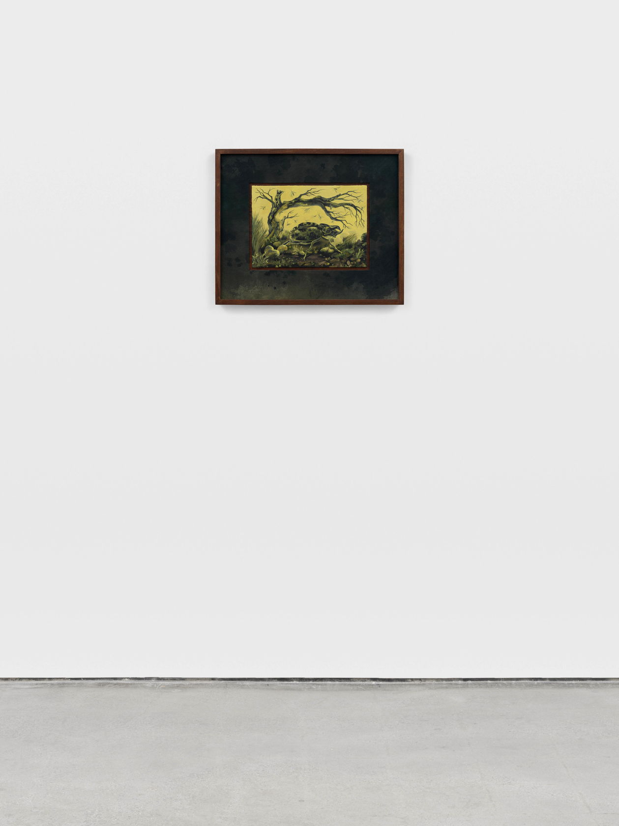 Kat Lyons Season of the Beetle2025 Oil on canvas Custom Frame: Dirt dyed muslin and acrylic paint 47.6 x 57.8...