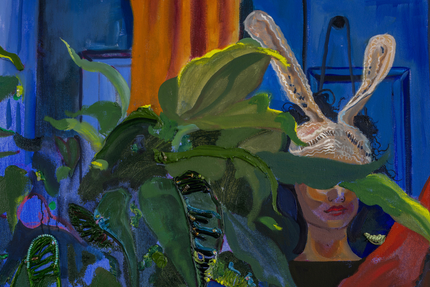 Gisela McDaniel Find my voice again2022 Oil on canvas, found objects, sound 101.6 x 152.4 cm 40 x 60 in