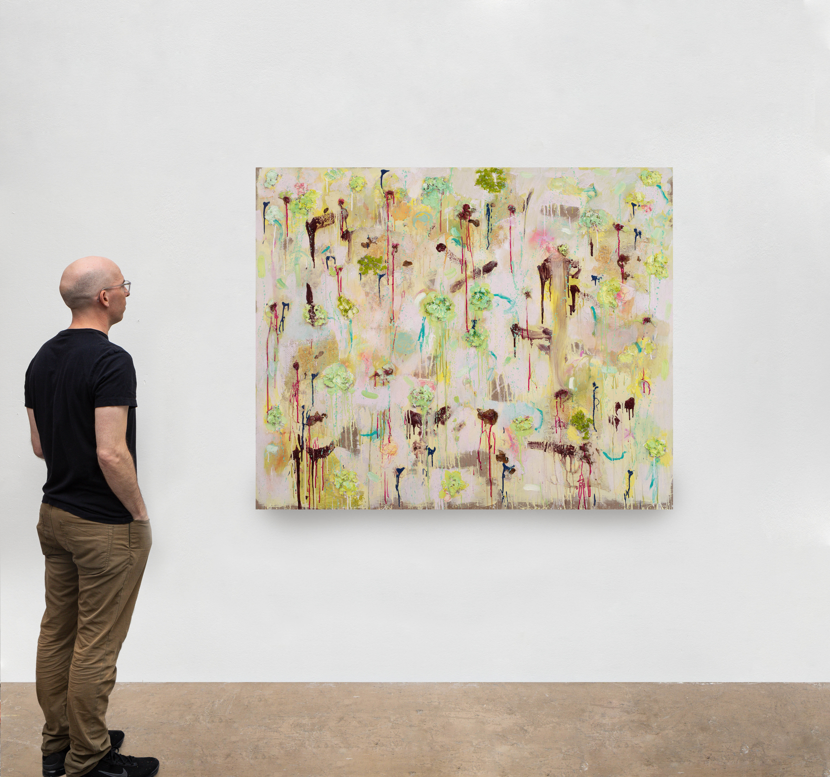 Joan Snyder All Over2022 Oil, acrylic, paper mache, rosebuds, twigs, fabric on linen 137.2 x 167.6 cm 54 x 66...