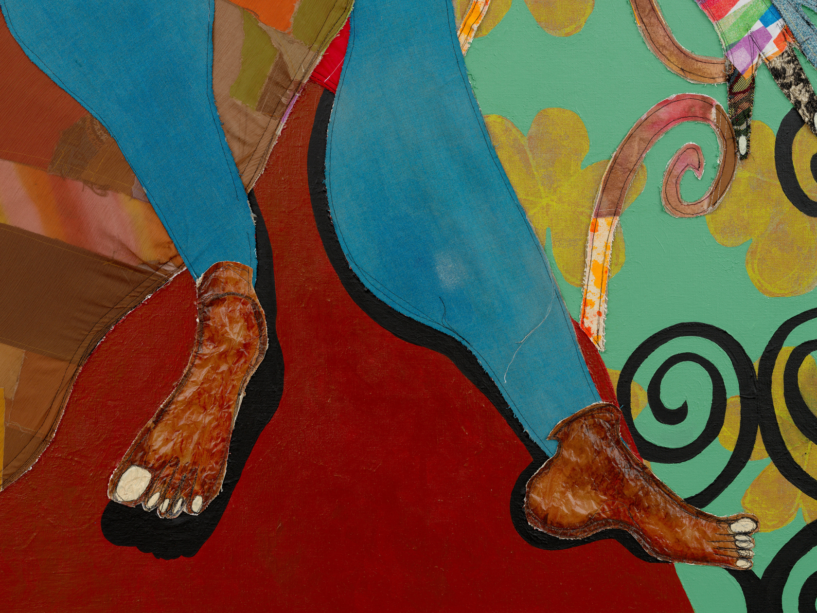 Tschabalala Self Spiral2024 Fabric, dye, thread, acrylic paint and oil paint on linen 182.9 x 213.4 cm 72 x 84...